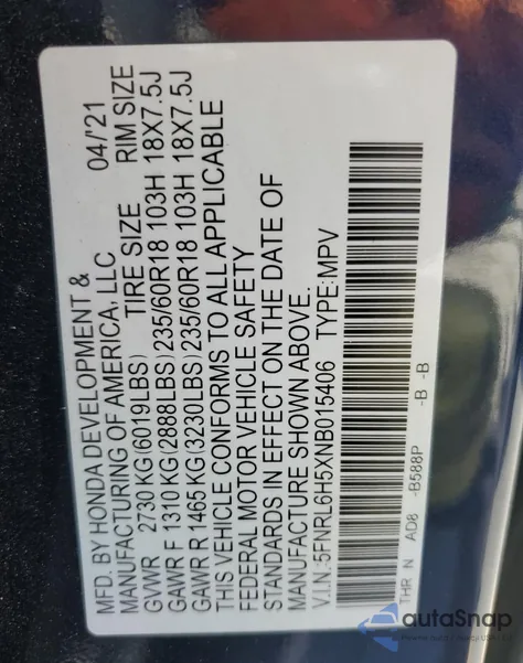2022 Honda Odyssey Ex from USA, damaged, VIN 5FNRL6H5XNB015406